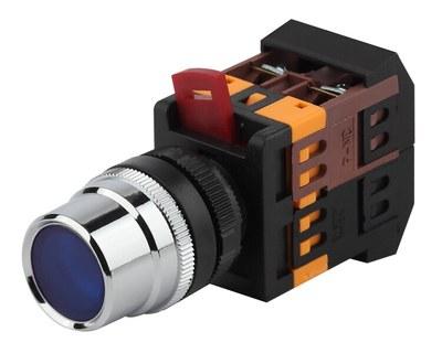 Кнопка управления ABLF-22 синий d22мм неон/240В1з+1р (10/400/3200) | Б0045651 | ЭРА