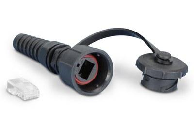 Разъем PLUG-IE-8P8C-PV-C6 Промышленный RJ-45 (8P8C) под витую пару, IP67, категория 6, с защитной крышкой | 46566 | Hyperline