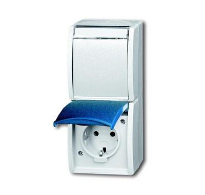 Розетка SCHUKO 16А 250В IP44, двойная вертикальная, для открытого монтажа, серия ocean, цвет серый/сине-зелёный | 2084-0-0702 | 2CKA002084A0702 | ABB