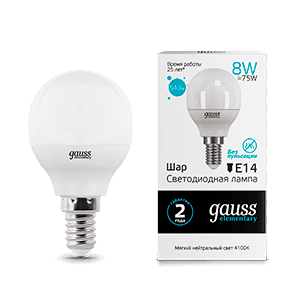 Лампа светодиодная LED 8Вт E14 220В 4100К Elementary шар | 53128 | Gauss