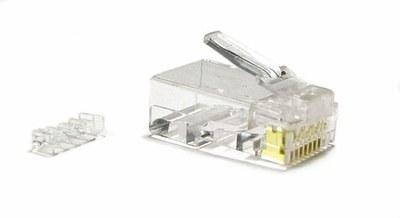 Разъем под витую пару PLUG-8P8C-UV-C6-100 RJ-45(8P8C) кат.6 (50 µ"/ 50м.дюй.),универс.(д.одн.имногож.каб.),со вставкой (100 шт) | 49364 | Hyperline