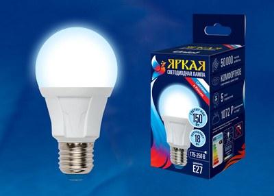 Лампа светодиодная LED-A60 18W/6500K/E27/FR PLP01WH LED. "груша", матовая. серия Яркая, пр-во Россия, 6500K . | UL-00005038 | Uniel