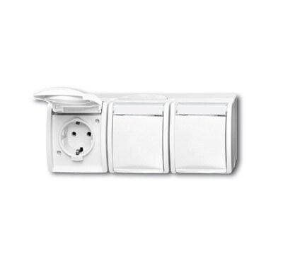 Розетка SCHUKO 16А 250В IP44, тройная, для открытого монтажа, с полем для надписи, серия ocean, цвет альп. белый | 2084-0-0716 | 2CKA002084A0716 | AB