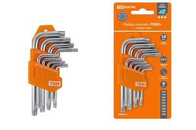 Набор ключей "TORX" с отверстием 9 шт: Т10-Т50 (держатель в блистере), CR-V сталь "Алмаз" | SQ1021-0102 | TDM