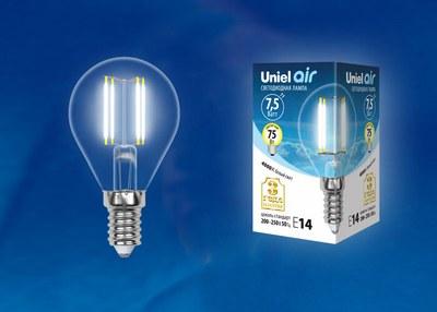 Лампа светодиодная LED-G45-7,5W/NW/E14/CL GLA01TR LED. "шар", прозр серия Air. 4000K | UL-00003254 | Uniel