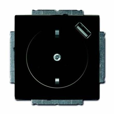 ABB Basic 55 Шато (чёрный) Розетка Schuko с USB 16А, 700 мА безвинтовые клеммы | 2011-0-6195 | 2CKA002011A6195 | ABB