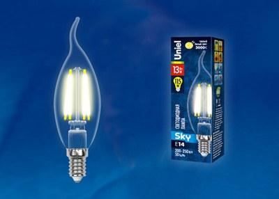 Лампа светодиодная LED-CW35-13W/3000K/E14/CL PLS02WH LED. "свеча на ветру", прозр. Серия Sky. 3000К . | UL-00005903 | Uniel