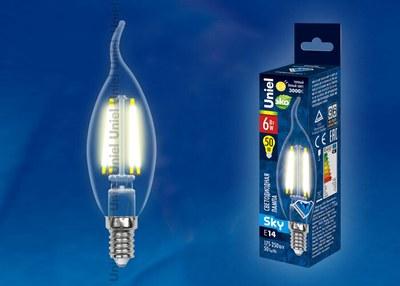 Лампа светодиодная LED-CW35-6W/WW/E14/CL PLS02WH LED. "свеча на ветру", прозр. Серия Sky. 3000К . | UL-00000200 | Uniel
