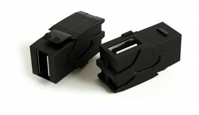 KJ1-USB-VA2-BK Вставка формата Keystone Jack с проходным адаптером USB 2.0 (Type A), 90 градусов, ROHS, черная | 251218 | Hyperline