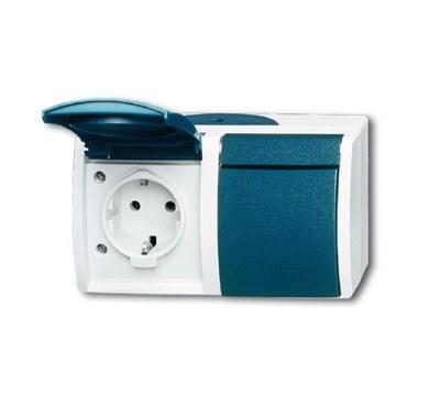 Розетка SCHUKO 16А 250В IP44, двойная, для открытого монтажа, со шт., серия ocean, цвет серый/сине-зелёный | 2084-0-0720 | 2CKA002084A0720 | ABB