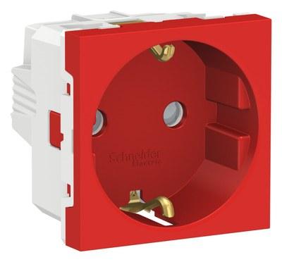 Unica Modular Красная Розетка с/з со шторками, винт. зажим, 16А, 250В, 2 мод. | NU303703 | Schneider Electric