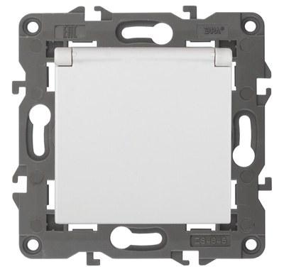 14-2103-01 Электроустановка ЭРА Розетка 2P+E Schuko со шторками с крышкой, 16A-250В, IP20, Эра Elegance, белый | Б0034278 | ЭРА