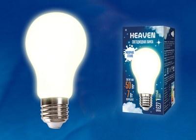 Лампа светодиодная LED-A60-7W/3000K/E27/FR GLH01WH LED. "груша" матовая. Серия Heaven. 3000K | UL-00004839 | Uniel