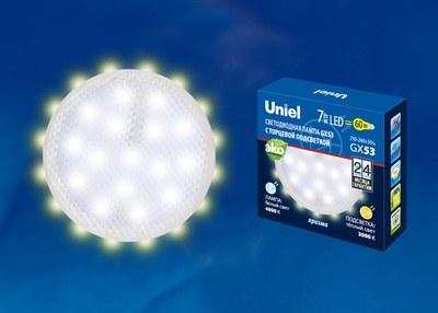 Лампа светодиодная LED-GX53-7W/4000K+3000K/GX53/PR PLB02WH LED, призма. 4000K Торцевая подсветка, 3000K | UL-00006499 | Uniel