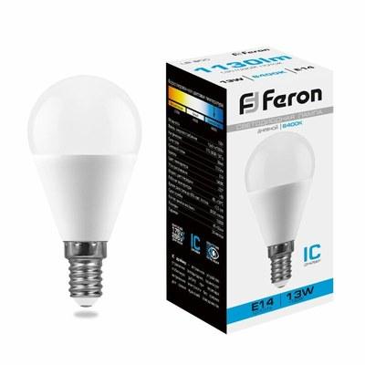 Лампа светодиодная, (13W) 230V E14 6400K G45, LB-950 | 38103 | FERON