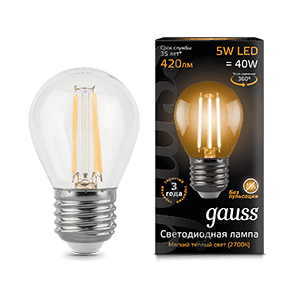 Лампа светодиодная LED 5Вт E27 220В 2700К шар | 105802105 | Gauss