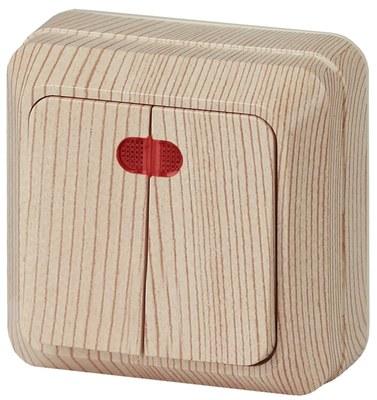 2-105-11 Intro Выключатель двойной с подсветкой, 10А-250В, IP20, ОУ, Quadro, сосна | Б0027645 | Intro