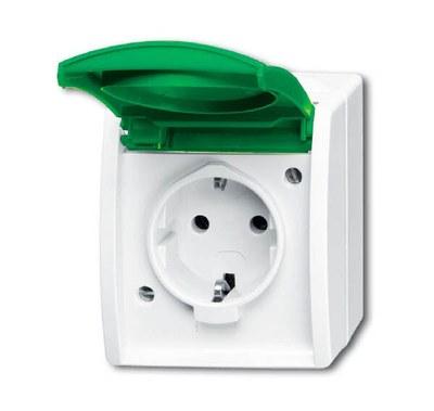 Розетка SCHUKO 16А 250В IP44 для открытого монтажа, c зелёной крышкой, серия ocean, цвет белый | 2083-0-0837 | 2CKA002083A0837 | ABB