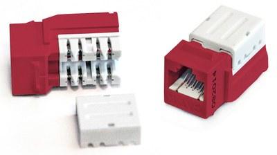 Вставка Keystone Jack KJNE-8P8C-C6-90-RD RJ-45(8P8C), категория 6, 110 IDC, заделка с помощью NE-TOOL, красная | 212412 | Hyperline