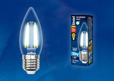 Лампа светодиодная LED-C35-13W/4000K/E27/CL PLS02WH LED. "свеча", прозр. Серия Sky. 4000К . | UL-00005902 | Uniel