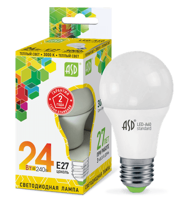 Лампа светодиодная LED-A65-standard 24Вт 230В Е27 3000К 2160Лм | 4690612014265 | ASD