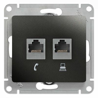 Glossa Антрацит Розетка 2-ая RJ11+RJ45, кат.5E | GSL000785 | SE