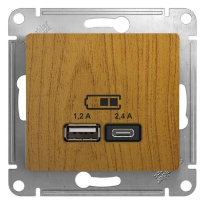 GLOSSA Дерево Дуб USB РОЗЕТКА A+С, 5В/2,4А, 2х5В/1,2 А, механизм | GSL000539 | SE