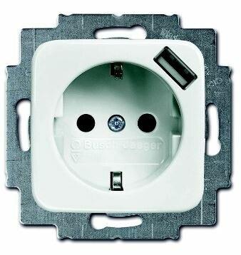 Розетка Schuko с устройством зарядным USB, 20 EUCBUSB-214-500, Reflex альпийский белый, 16А, 700 мА | 2011-0-6175 | 2CKA002011A6175 | ABB