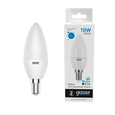 Лампа светодиодная Elementary Свеча 10W 750lm 6500K Е14 LED 1/10/100 | 33130 | Gauss