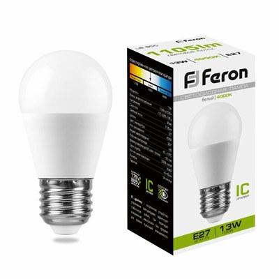 Лампа светодиодная, (13W) 230V E27 4000K G45, LB-950 | 38105 | FERON