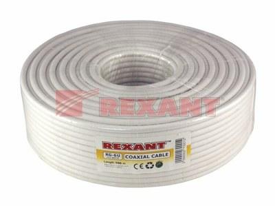 Кабель RG-6U+CU, (64%), 75 Ом, 100м., белый | 01-2221 | REXANT