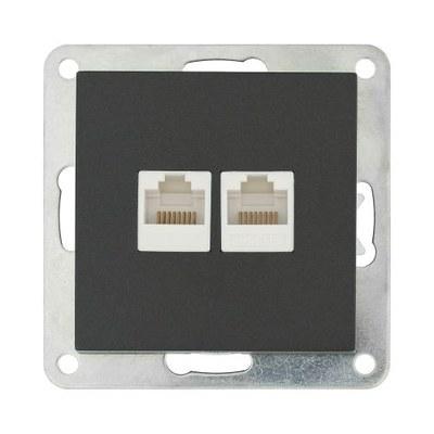 Розетка двойная компьютерная 2хRJ-45 кат.5е с накладкой (черный бархат) LK80 | 846208 | Ecoplast