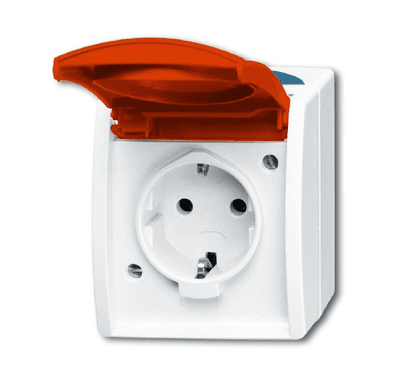 Розетка SCHUKO 16А 250В IP44 для открытого монтажа, c красной крышкой, серия ocean, цвет серый/сине-зелёный | 2083-0-0825 | 2CKA002083A0825 | ABB