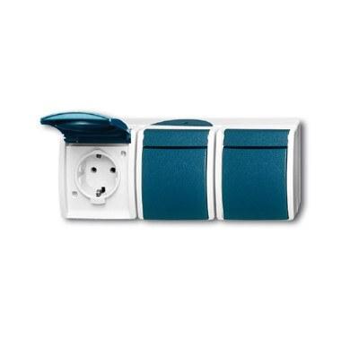 Розетка SCHUKO 16А 250В IP44, тройная, для открытого монтажа, со шт., серия ocean, цвет серый/сине-зелёный | 2084-0-0721 | 2CKA002084A0721 | ABB