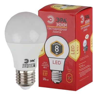 Лампа светодиодная RED LINE ECO LED A60-8W-827-E27 E27 / Е27 8Вт груша теплый белый свет | Б0019066 | ЭРА