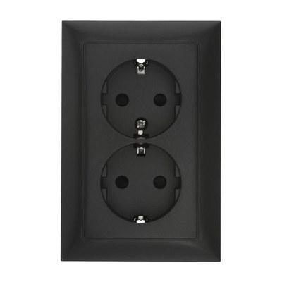Розетка двойная прямая с з/к, со шторками (черн. бархат) LK60 | 863708 | Ecoplast
