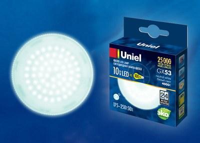 Лампа светодиодная LED-GX53-10W/NW/GX53/FR PLZ01WH LED, матовая. 4000K | UL-00003721 | Uniel