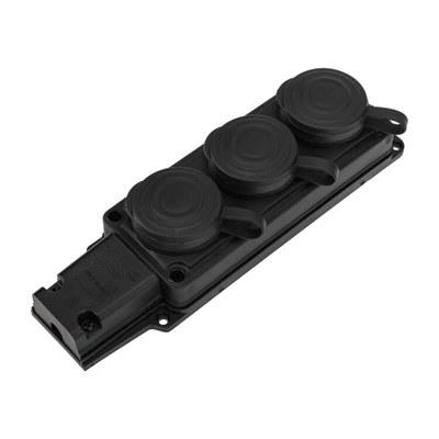 Розетка (колодка) штепсельная трехместная влагозащищенная 2P+PE 230V, 16 А, IP44 каучук | 111-113-4 | PROconnect