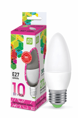 Лампа светодиодная LED-СВЕЧА-standard 10Вт 230В Е27 6500К 900Лм | 4690612015552 | ASD
