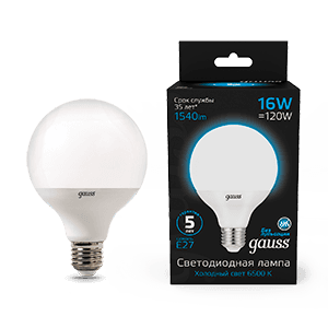 Лампа светодиодная G95 16W 1400lm 6500K E27 LED 1/20 | 105102316 | Gauss
