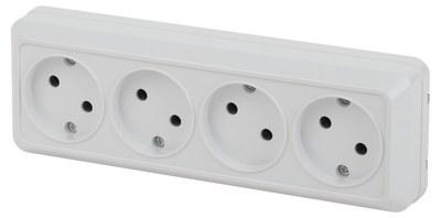 2-207-01 Розетка 4х2P, 16А-250В, IP20, ОУ, Quadro, белый | Б0051128 | Intro