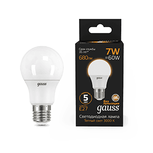 Лампа светодиодная LED 7Вт E27 220В 2700К A60 | 102502107 | Gauss
