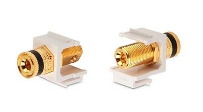 KJ1-BP/BK-HG-WH Вставка формата Keystone Jack с коннектором Binding Post (черный), Hex. type, gold plated, ROHS, белая | 248122 | Hyperline