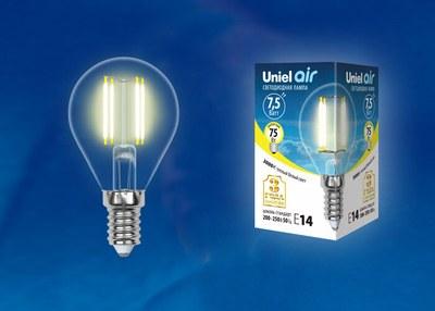 Лампа светодиодная LED-G45-7,5W/WW/E14/CL GLA01TR LED. "шар", прозр серия Air. 3000K | UL-00003250 | Uniel
