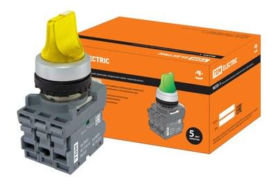 Переключатель на 2 положения с фиксацией M2SS1-21Y короткая ручка(LED) d22мм/220B 1з+1р желтый | SQ0747-0072 | TDM