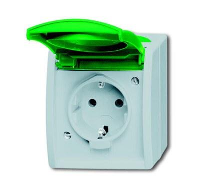 Розетка SCHUKO 16А 250В IP44 для открытого монтажа, c зелёной крышкой, серия ocean, цвет серый/сине-зелёный | 2083-0-0819 | 2CKA002083A0819 | ABB