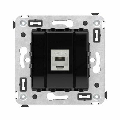 Компьютерная розетка RJ-45 без шторки в стену, кат.6 одинарная экранированная, "Avanti", "Черный квадрат" | 4402793 | DKC