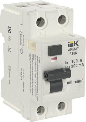 Выключатель дифференциальный (УЗО) R10N 2P 100А 300мА тип AC ARMAT | AR-R10N-2-100C300 | IEK