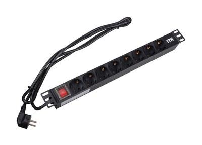 Блок розеток 19 (8шт)PDU с LED выключателем ПВХ 1U шнур 2м вилка DIN49440 (нем.станд) | PH12-8D1-P | ITK