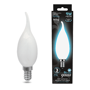 Лампа светодиодная Filament Свеча на ветру 9W 610lm 4100К Е14 milky LED 1/10/50 | 104201209 | Gauss